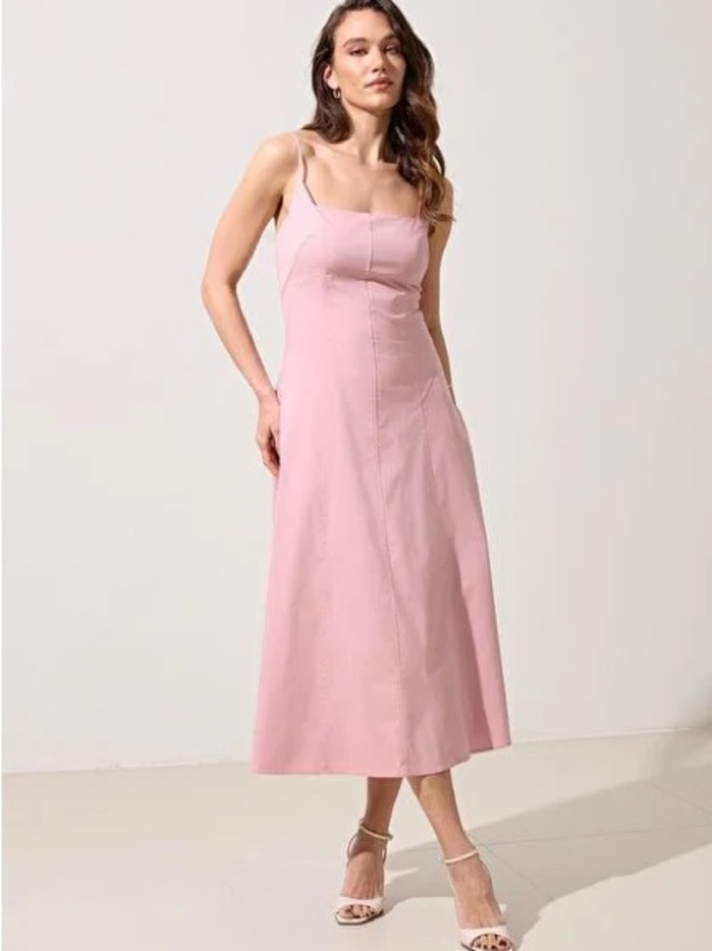 Setre Dusty Pink Poplin Paneled Strappy Midi Dress | Size M